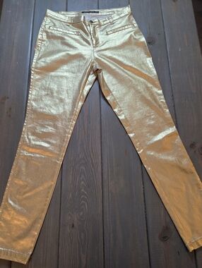 Zara Trafaluc Gold Metallic Pants Size M 28 Festival Party Statement